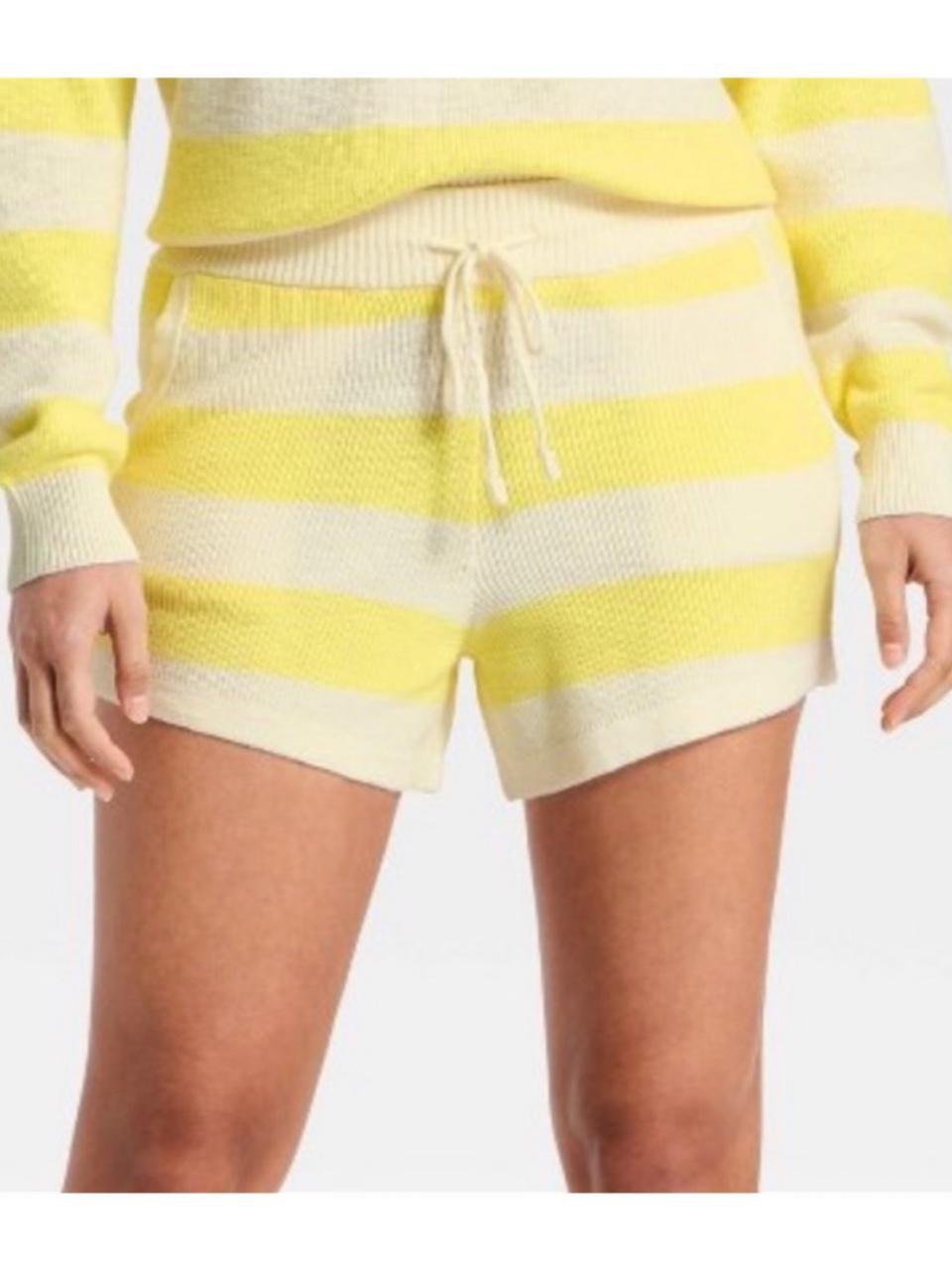 Joylab Yellow & White Striped Knit Drawstring Shorts
